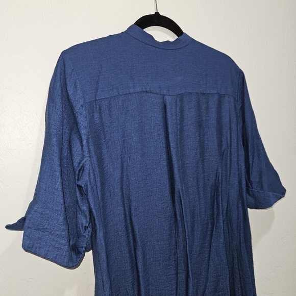 Chico's Size 2 | Large Button Front Shirt Dress Blue Rayon Linen Blend - Picture 11 of 13